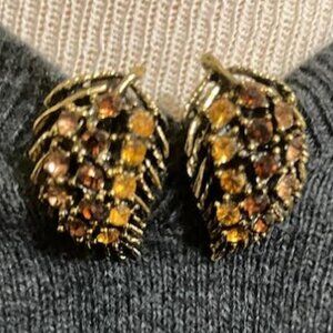 Gold tone Rhinestone clip-on earrings